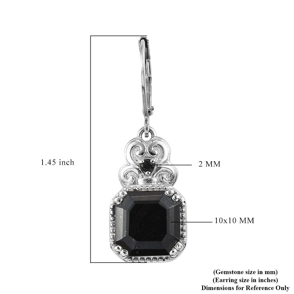 Asscher Cut Australian Black Tourmaline and Thai Black Spinel 6.85 ctw Lever Back Earrings in Stainless Steel