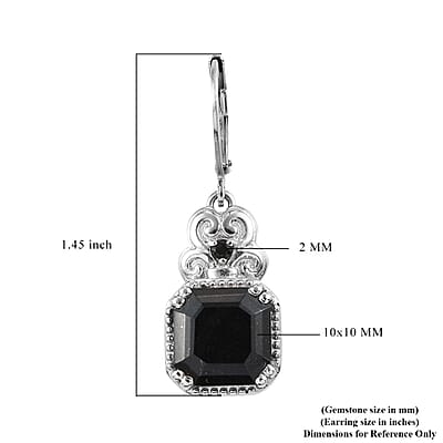 Asscher Cut Australian Black Tourmaline and Thai Black Spinel 6.85 ctw Lever Back Earrings in Stainless Steel