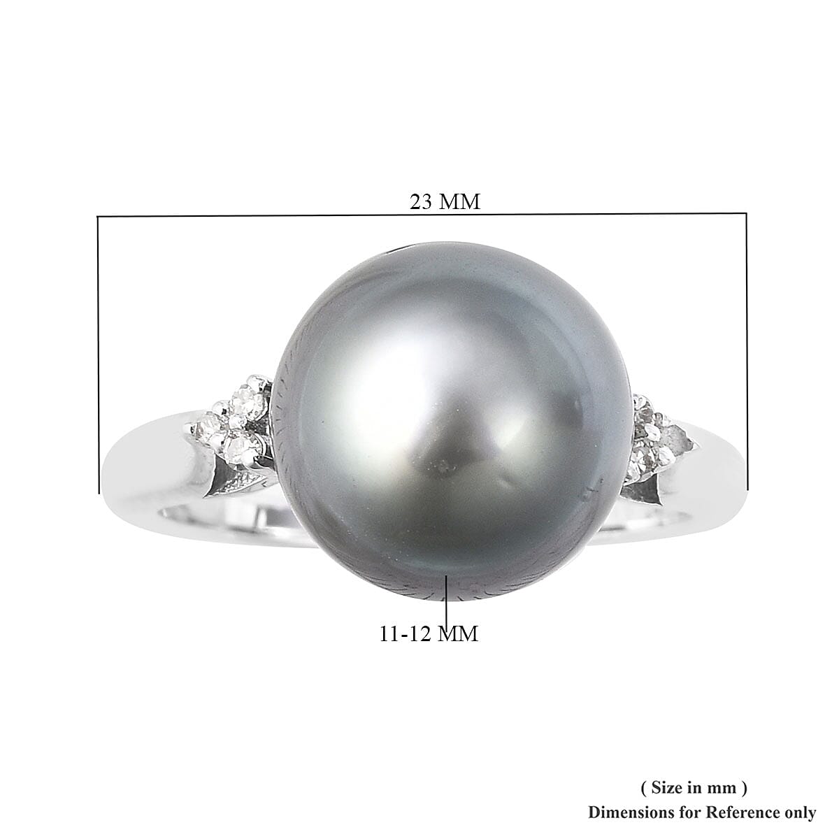 Tahitian Cultured Pearl 11-12mm, Diamond Accent Ring in Sterling Silver (Size 7.0) 0.05 ctw