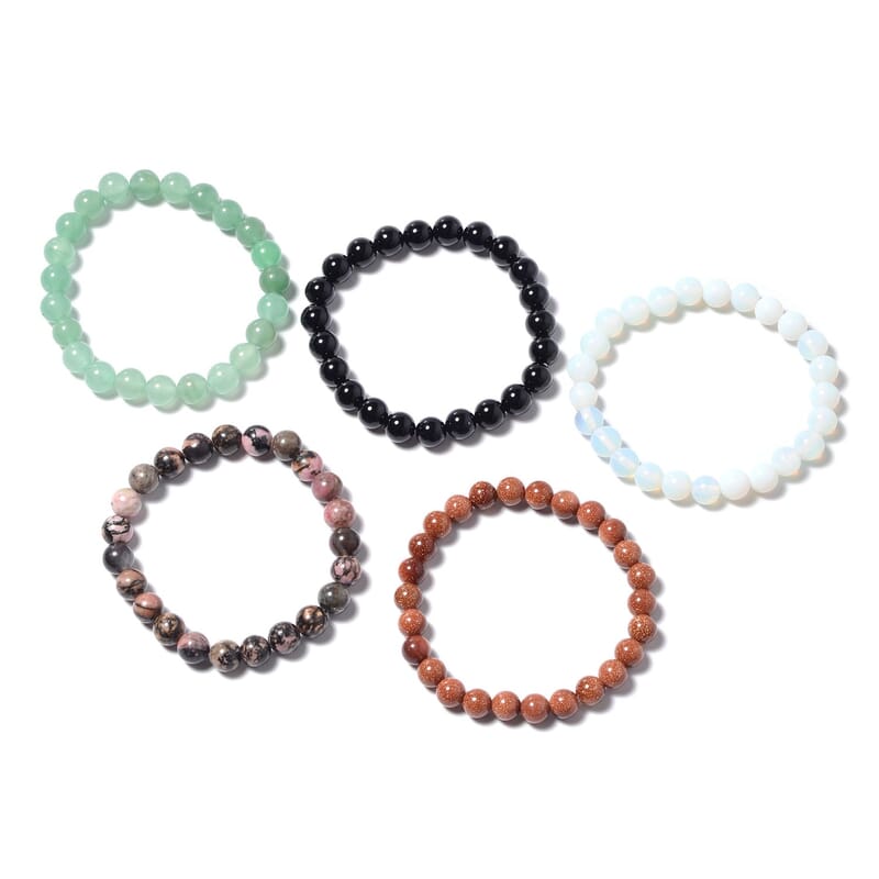 Set of 5 Multi Gemstone Beaded Stretch Bracelet 375.00 ctw