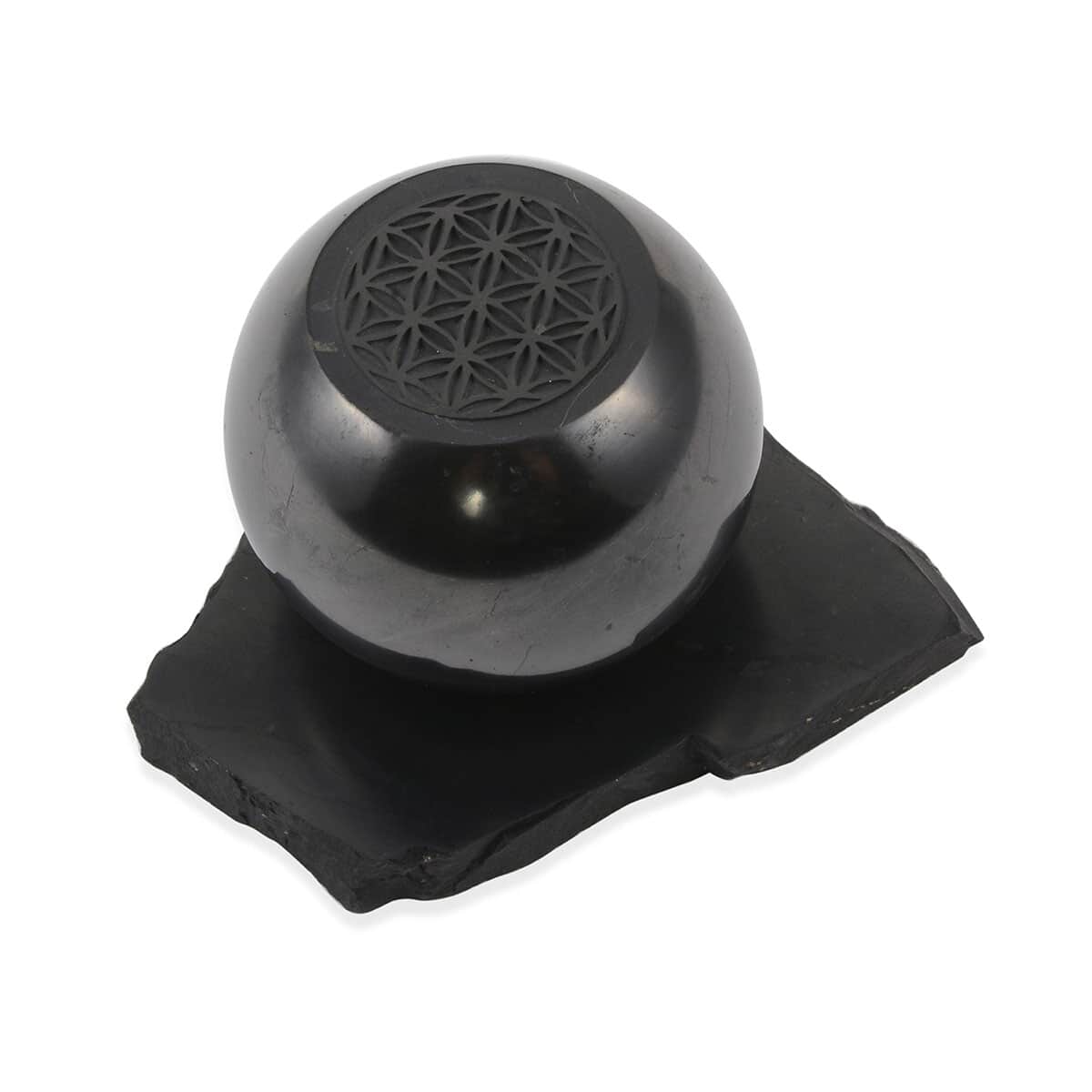 Floral Engraved Shungite Sphere with Stand (3 in) 275.80 ctw image number 0