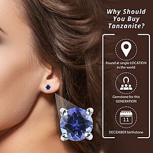 Rhapsody AAAA Tanzanite Earrings in 950 Platinum, Tanzanite Studs, Solitaire Platinum Earrings, Weddings Gifts, Birthday Gifts For Her