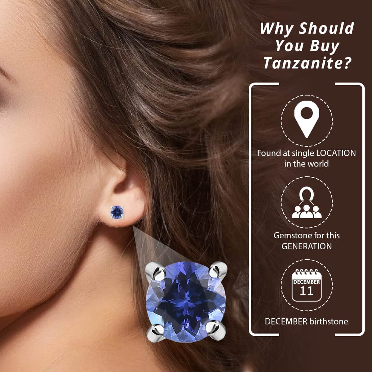 Rhapsody 950 Platinum AAAA Tanzanite Earrings, Tanzanite Studs, Solitaire Platinum Earrings, Weddings Gifts, Birthday Gifts For Her image number 2
