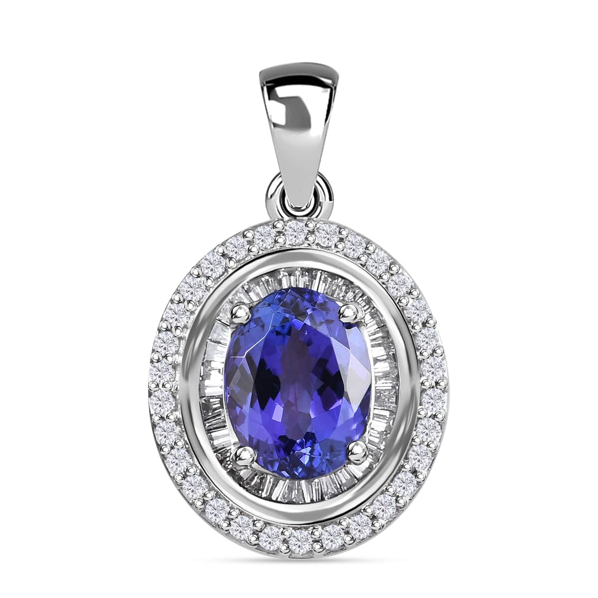 Rhapsody 950 Platinum AAAA Tanzanite Pendant, Platinum Diamond Pendant, Diamond Halo Pendant, Birthday Gifts For Her 2.50 ctw image number 0