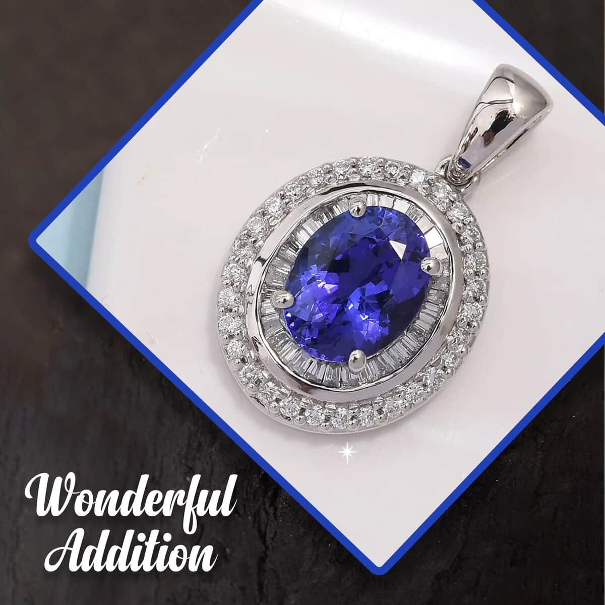 Rhapsody 950 Platinum AAAA Tanzanite Pendant, Platinum Diamond Pendant, Diamond Halo Pendant, Birthday Gifts For Her 2.50 ctw image number 1