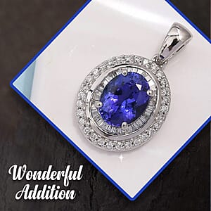 Rhapsody AAAA Tanzanite and Diamond 3.18 ctw Pendant in 950 Platinum, Diamond Halo Pendant, Birthday Gifts For Her