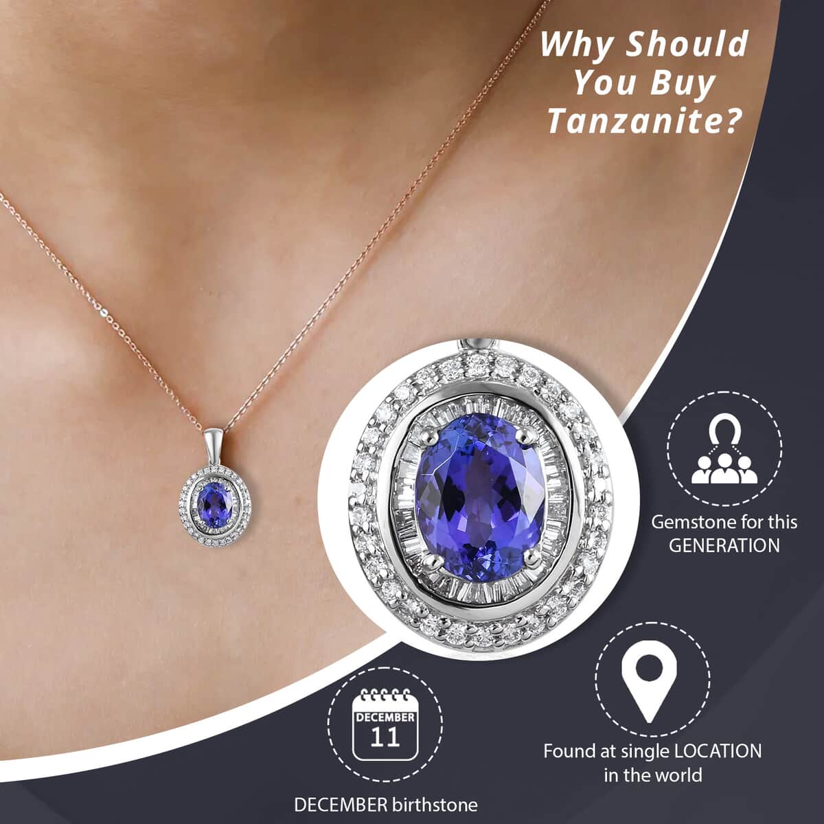 Rhapsody 950 Platinum AAAA Tanzanite Pendant, Platinum Diamond Pendant, Diamond Halo Pendant, Birthday Gifts For Her 2.50 ctw image number 2