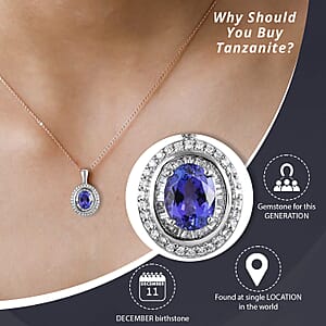 Rhapsody AAAA Tanzanite and Diamond 3.18 ctw Pendant in 950 Platinum, Diamond Halo Pendant, Birthday Gifts For Her