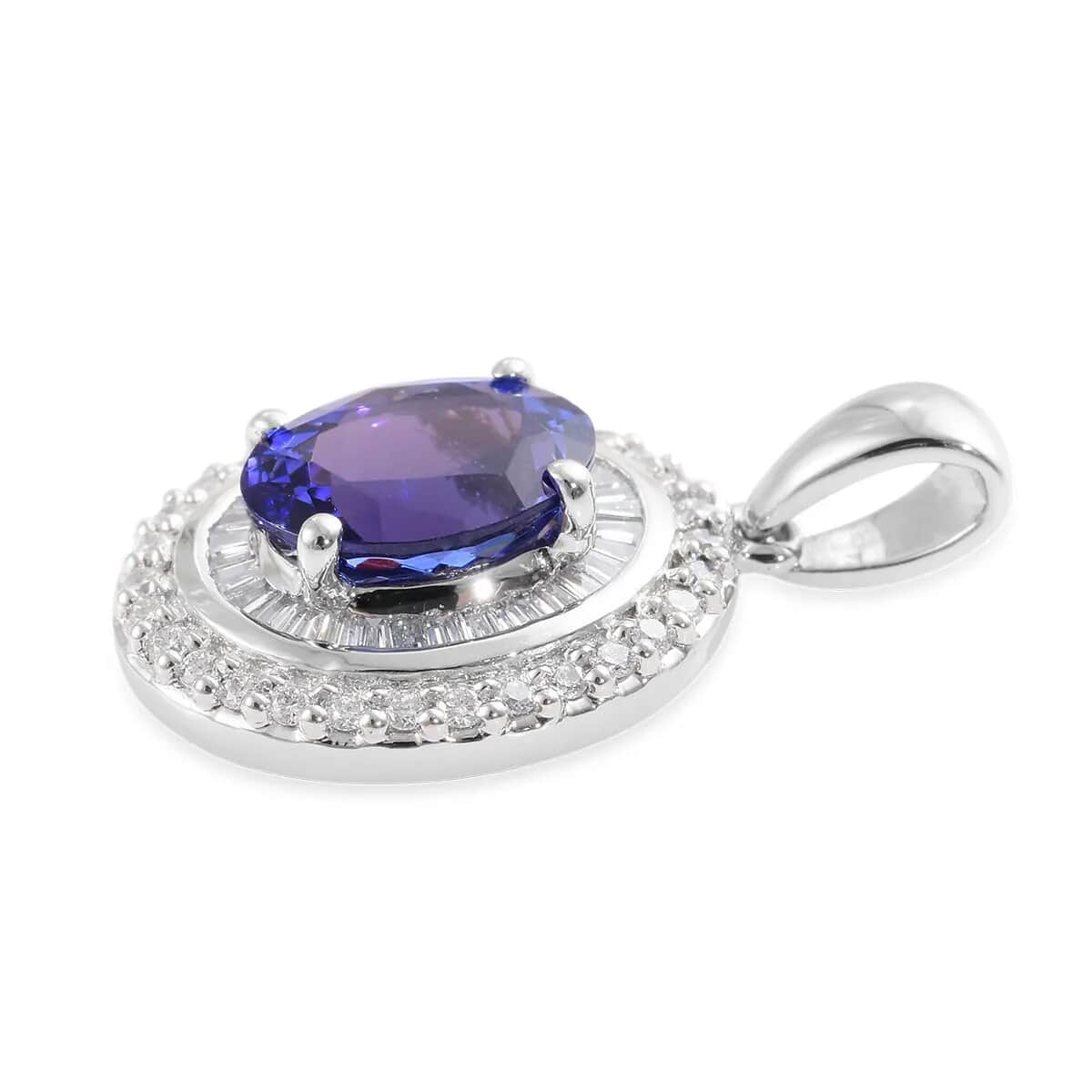 Rhapsody 950 Platinum AAAA Tanzanite Pendant, Platinum Diamond Pendant, Diamond Halo Pendant, Birthday Gifts For Her 2.50 ctw image number 4