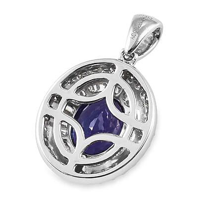 Rhapsody AAAA Tanzanite and Diamond 3.18 ctw Pendant in 950 Platinum, Diamond Halo Pendant, Birthday Gifts For Her