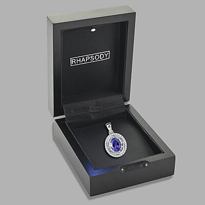 Rhapsody AAAA Tanzanite and Diamond 3.18 ctw Pendant in 950 Platinum, Diamond Halo Pendant, Birthday Gifts For Her