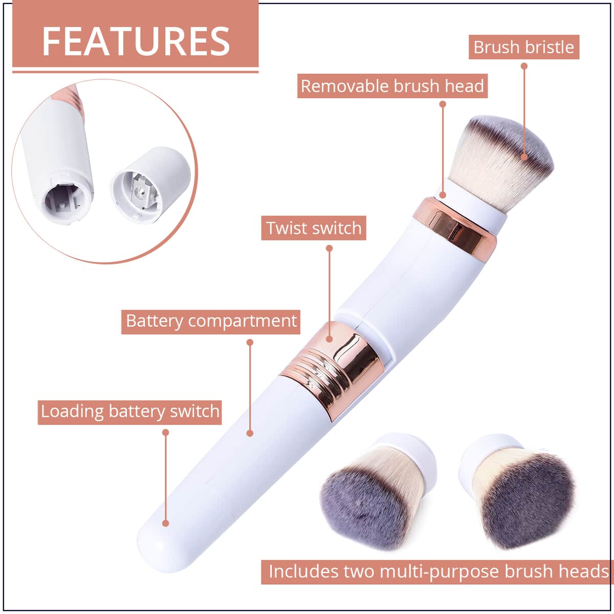 Power Spin Makeup Brush with 2 Interchangeable Brush Heads image number 2