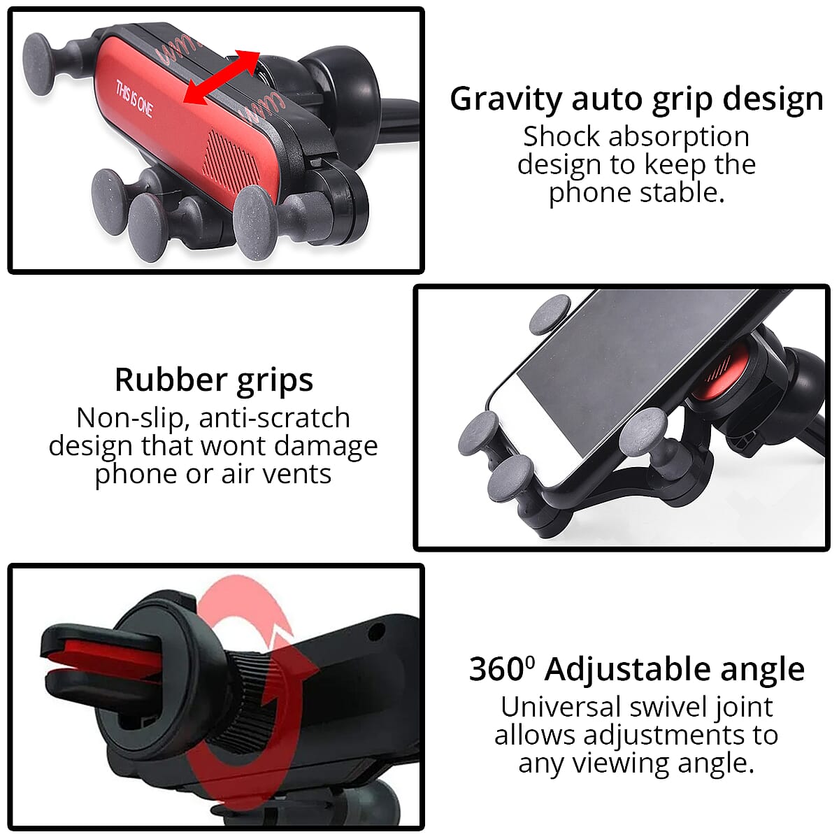 Set of 2 Red Mounted Gravity Car Phone Holder image number 2