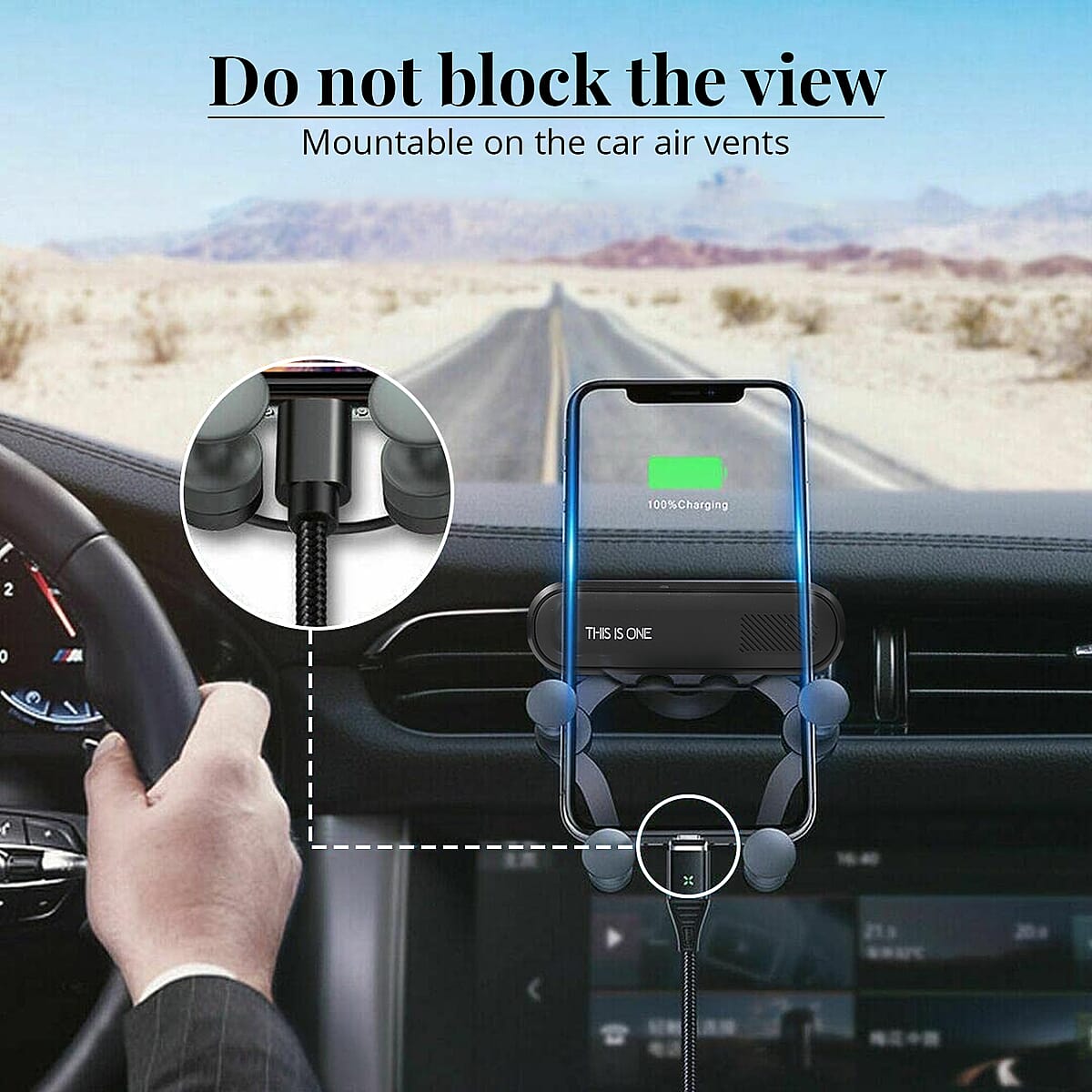 Set of 2 Black Mounted Gravity Car Phone Holder image number 1