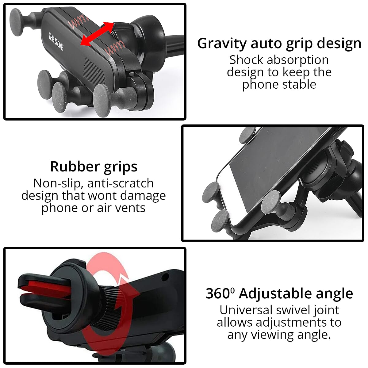 Set of 2 Black Mounted Gravity Car Phone Holder image number 2