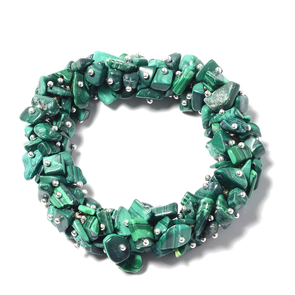 African Malachite, Stretch Bracelet, Earrings and Necklace (18.00 In) in Stainless Steel & Silvertone 533.50 ctw image number 4