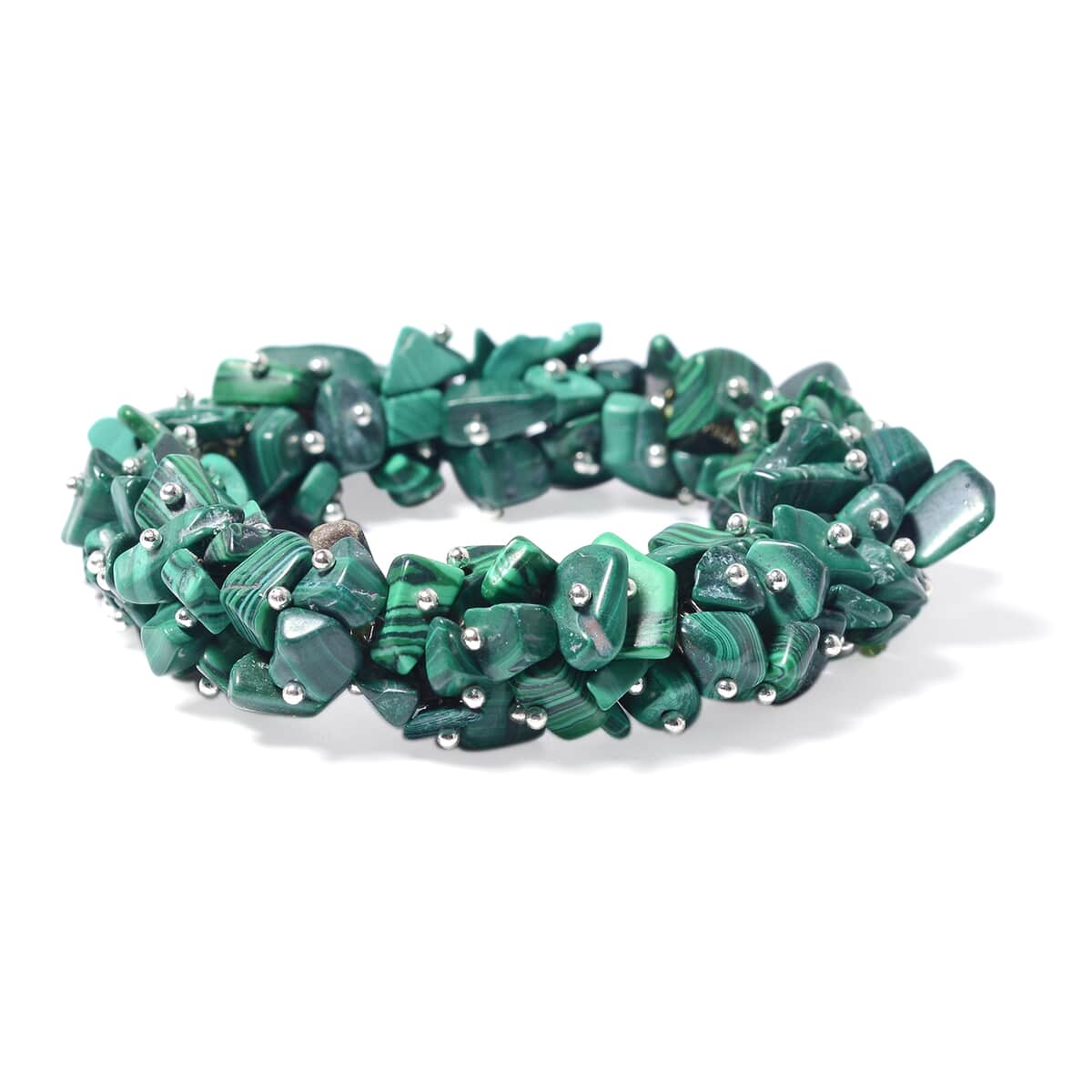 African Malachite, Stretch Bracelet, Earrings and Necklace (18.00 In) in Stainless Steel & Silvertone 533.50 ctw image number 5