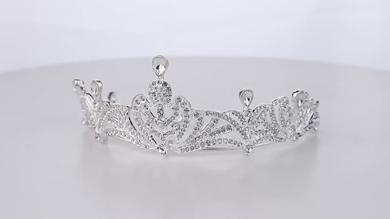 White Glass and Austrian Crystal Blossom Crown Tiara with Hair Band and Pins in Silvertone