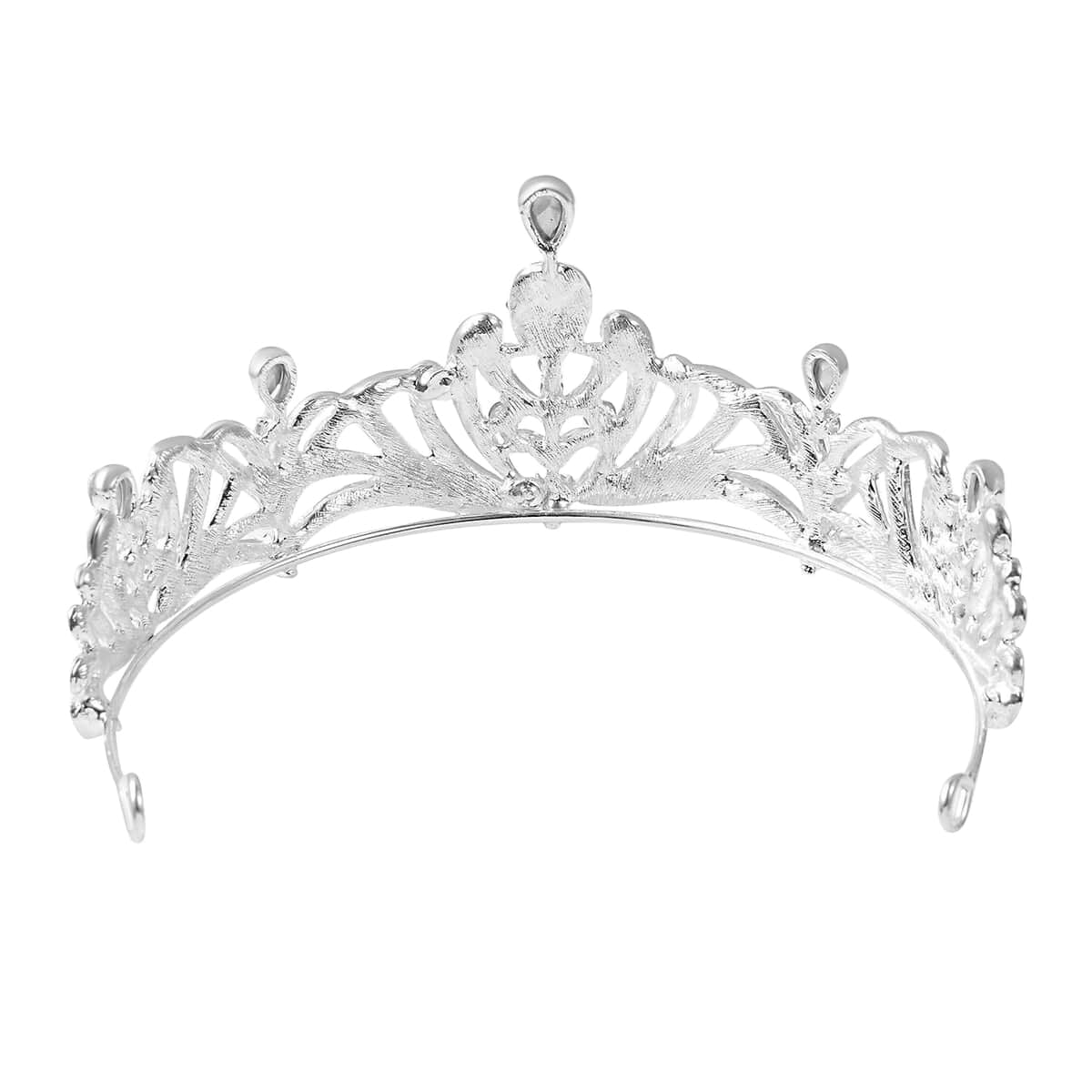 White Glass and Austrian Crystal Blossom Crown Tiara with Hair Band and Pins in Silvertone image number 4