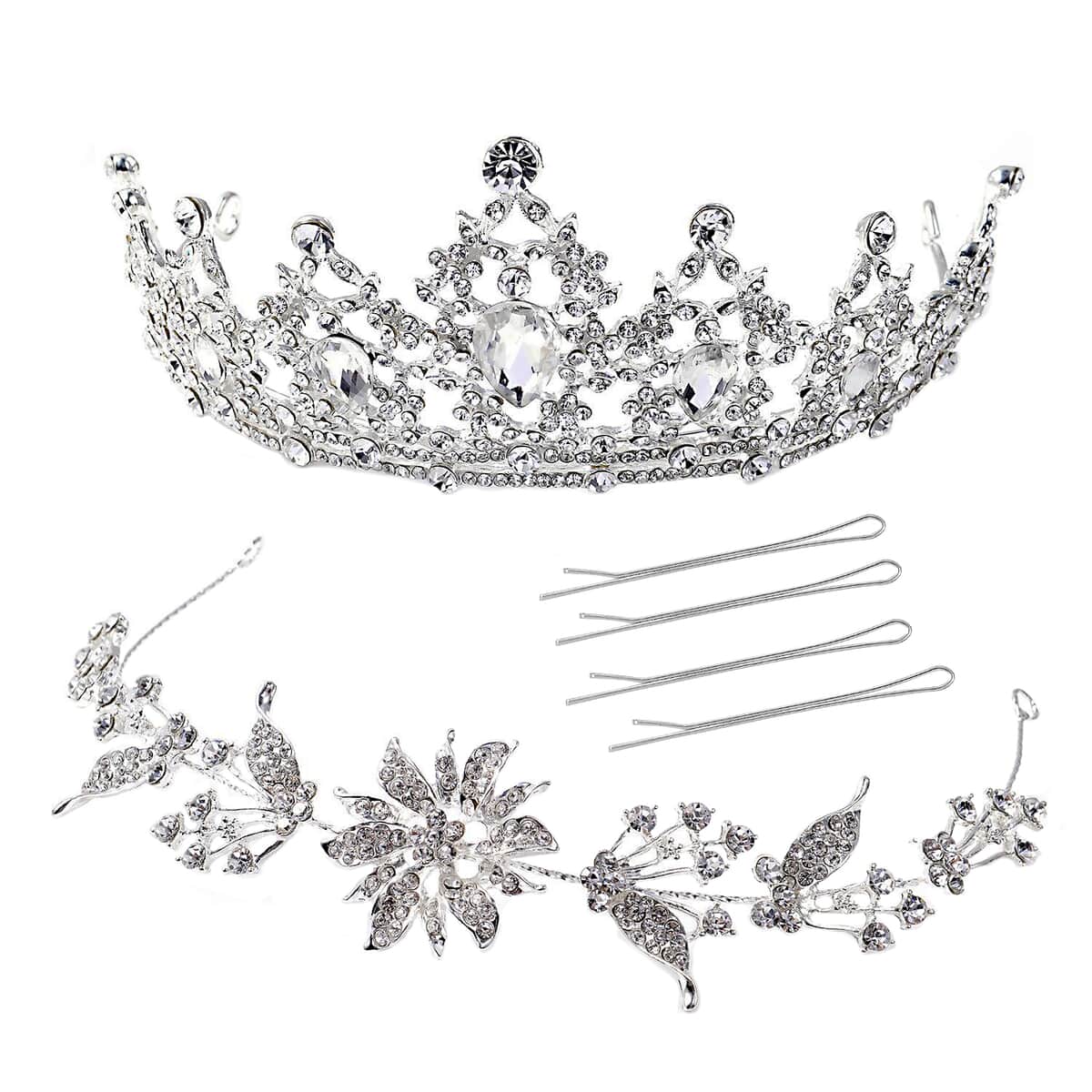 Hair Accessories Set, Hair Styling Accessories Kit, Austrian Crystal Tiara, Crystal Hair Band, Hair Pins Set, Tiara Headband, Blossom Crown image number 0