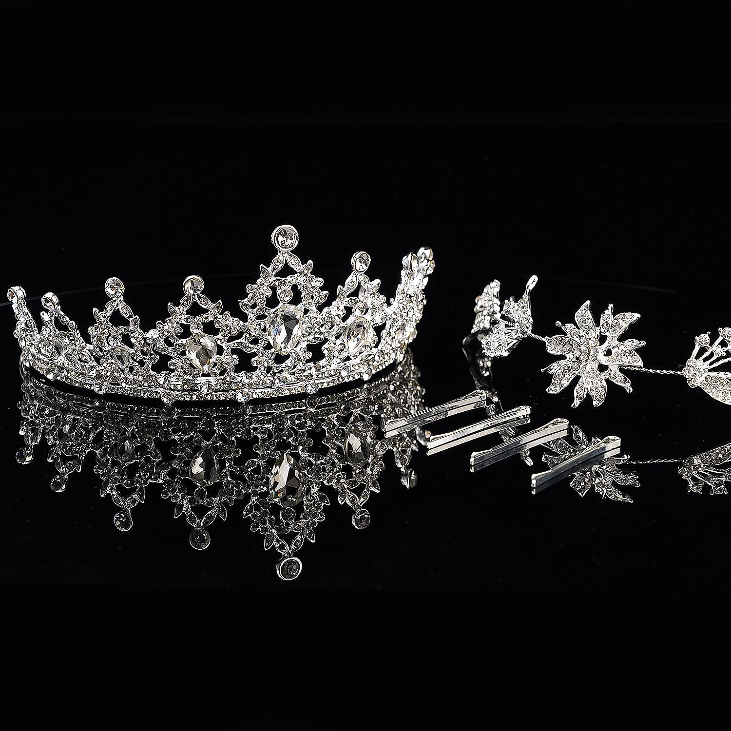 Hair Accessories Set, Hair Styling Accessories Kit, Austrian Crystal Tiara, Crystal Hair Band, Hair Pins Set, Tiara Headband, Blossom Crown