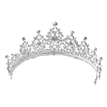 Estella Crystal Floral Bouquet Silver Tiara | Vintage Art Deco Flower Silvertone Tiara Crown