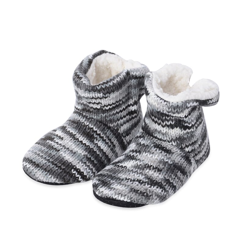Set of 2 Pairs Red and Blue Knitted Microfiber, Sherpa Booties (Women's Size 5-10)