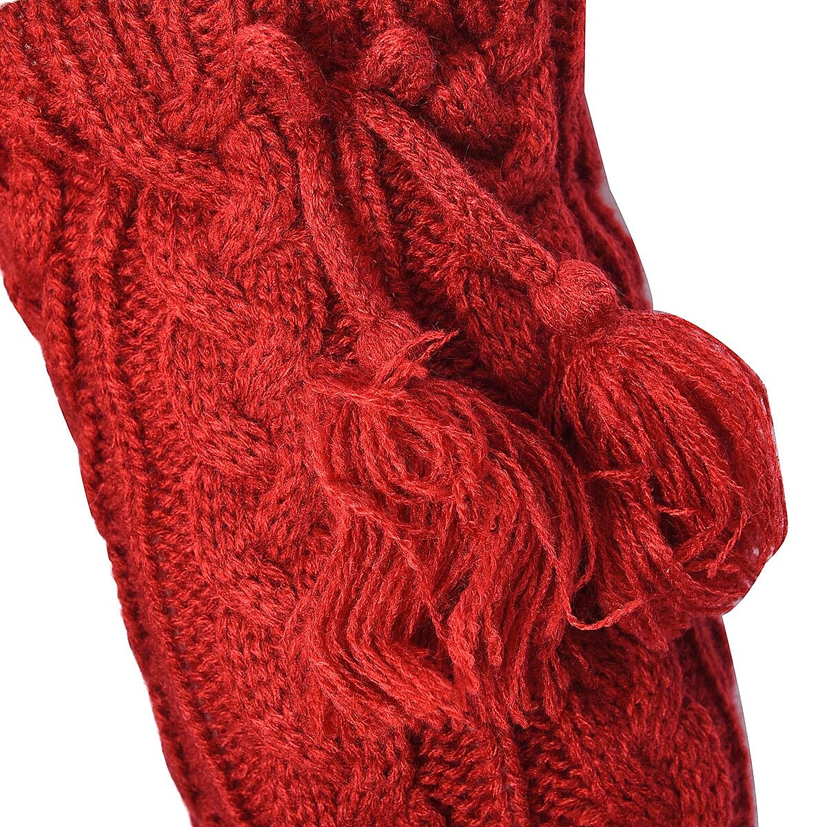 Set of 2 Warm & Fuzzy Red & Gray Cable Knitted Sherpa Lined Slipper Socks (Women's Size 5-10)