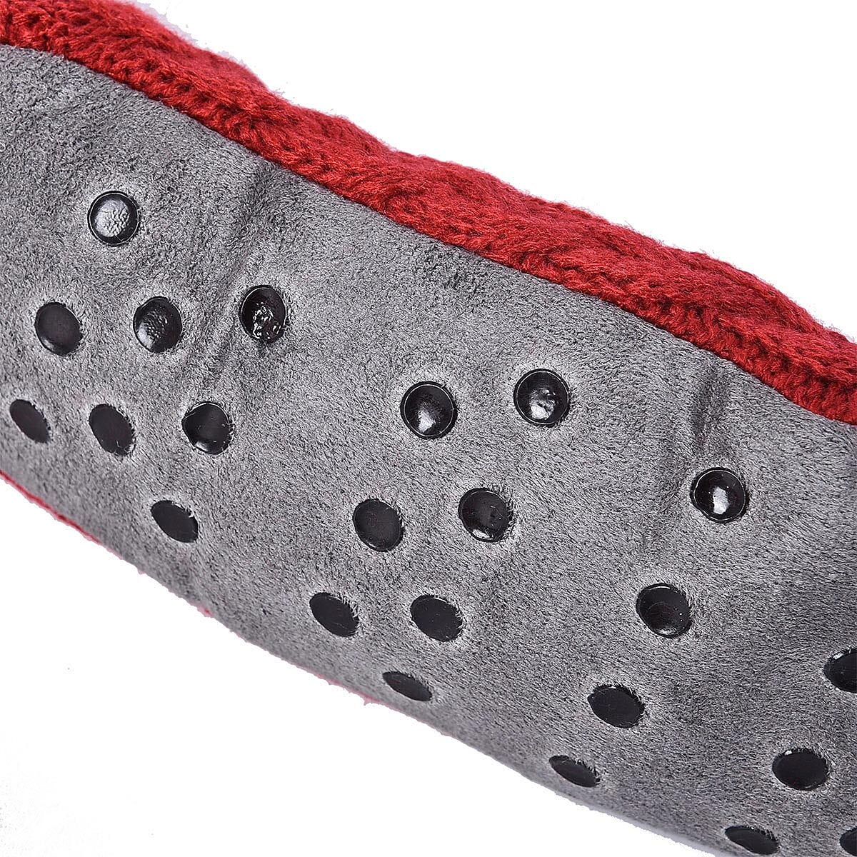 Set of 2 Warm & Fuzzy Red & Gray Cable Knitted Sherpa Lined Slipper Socks (Women's Size 5-10)