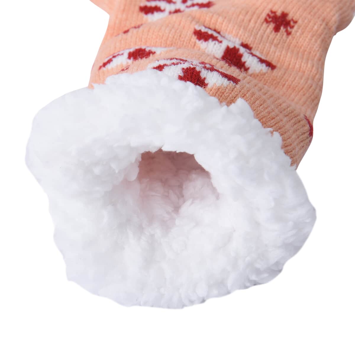 Homesmart Set of 2 Warm & Fuzzy Pastel Color Snowflake and Peppermint Pattern Sherpa Lined Slipper Socks image number 3