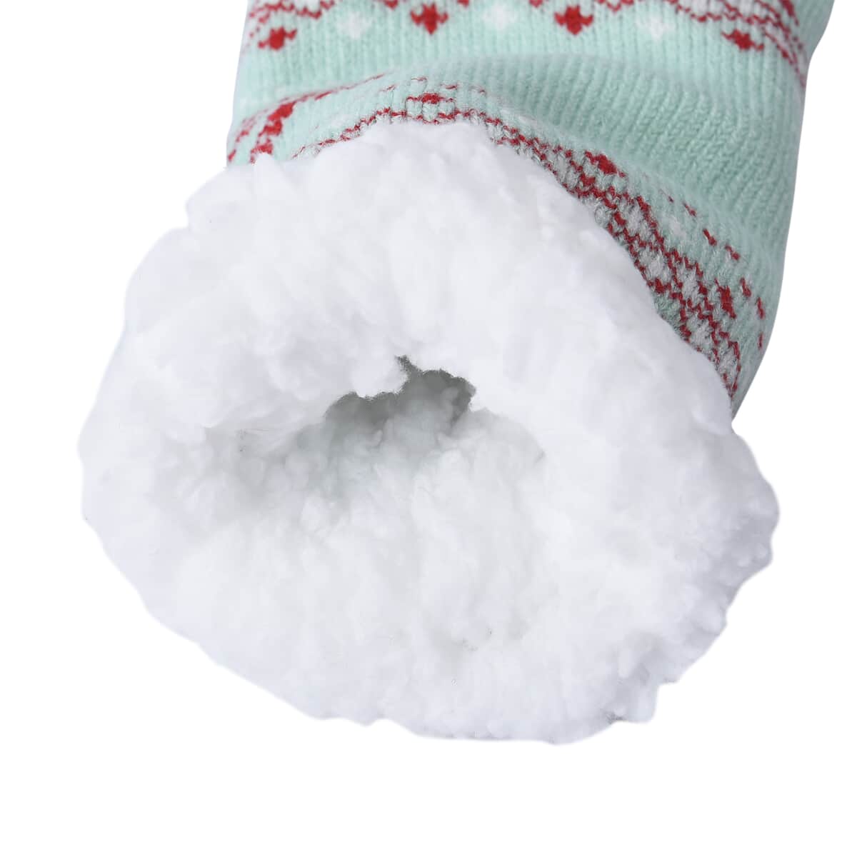 Homesmart Set of 2 Warm & Fuzzy Pastel Color Snowflake and Peppermint Pattern Sherpa Lined Slipper Socks image number 6