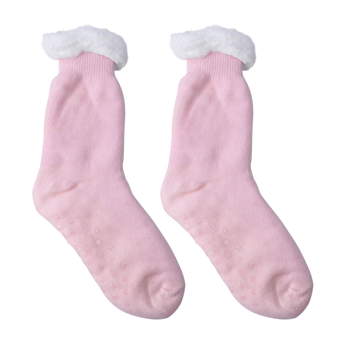 Homesmart Set of 2 Pairs Solid Wine and Pink with Inside Sherpa Acrylic Knitted Socks (Size 6-10) image number 4