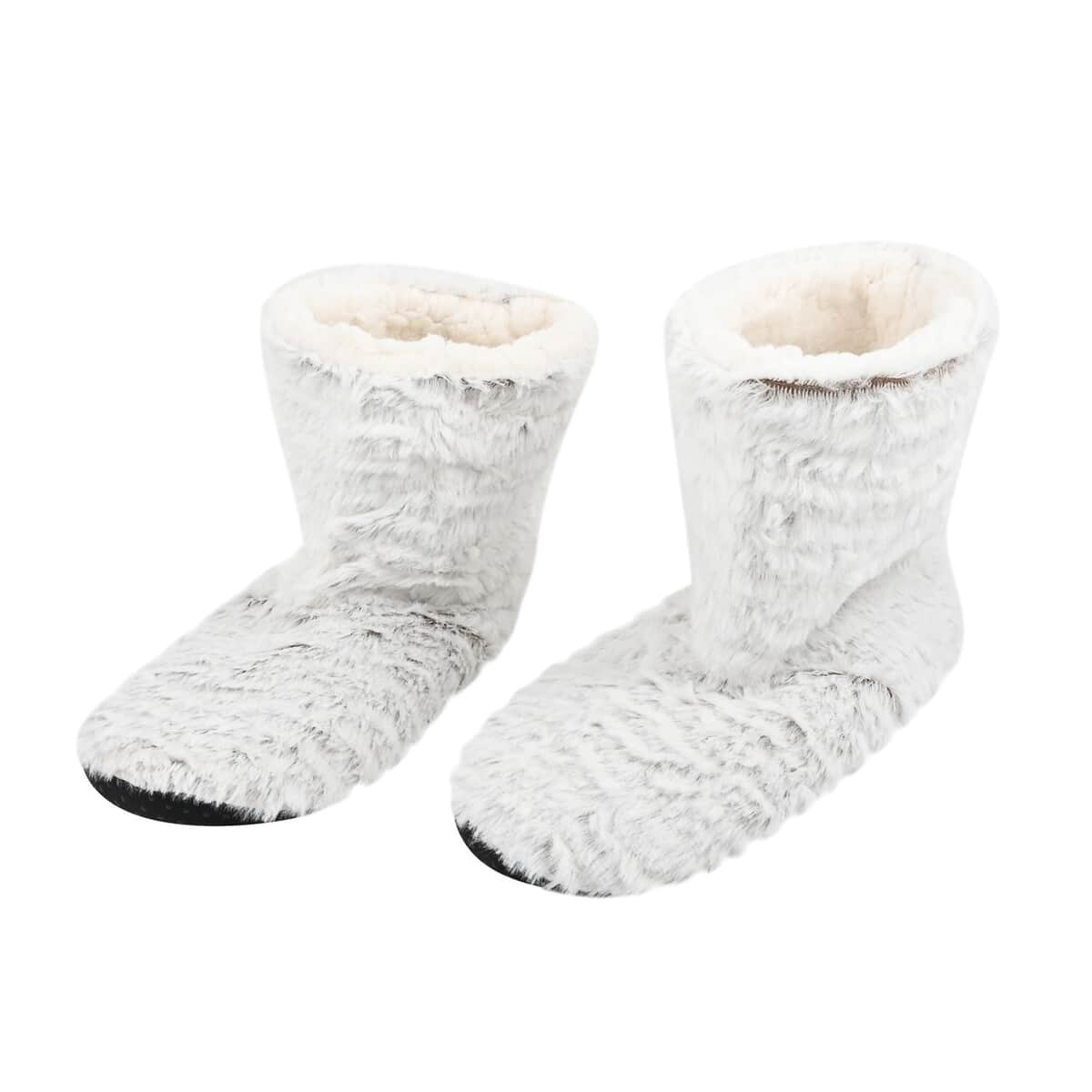 HOMESMART Light Gray Microfiber Faux Fur, Sherpa Booties and Matching Ballerina Slippers (Women's Size 5-10) image number 1