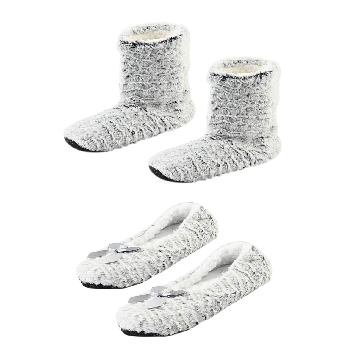 Homesmart Gray Microfiber Faux Fur, Sherpa Booties and Matching Ballerina Slippers (Women's Size 5-10) image number 0