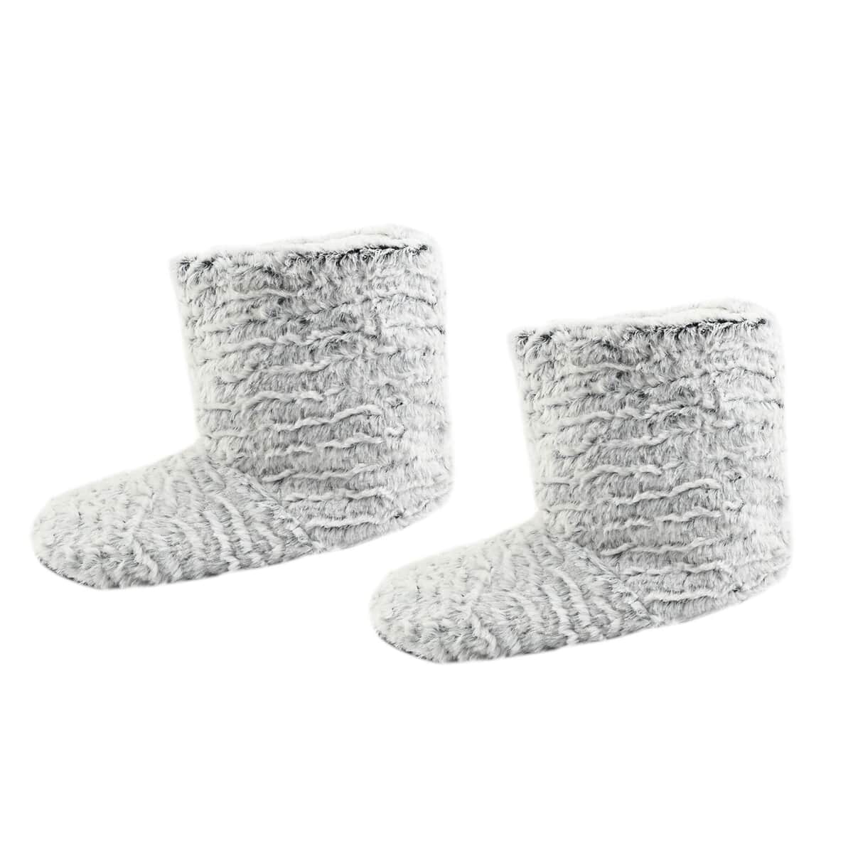 Homesmart Gray Microfiber Faux Fur, Sherpa Booties and Matching Ballerina Slippers (Women's Size 5-10) image number 1