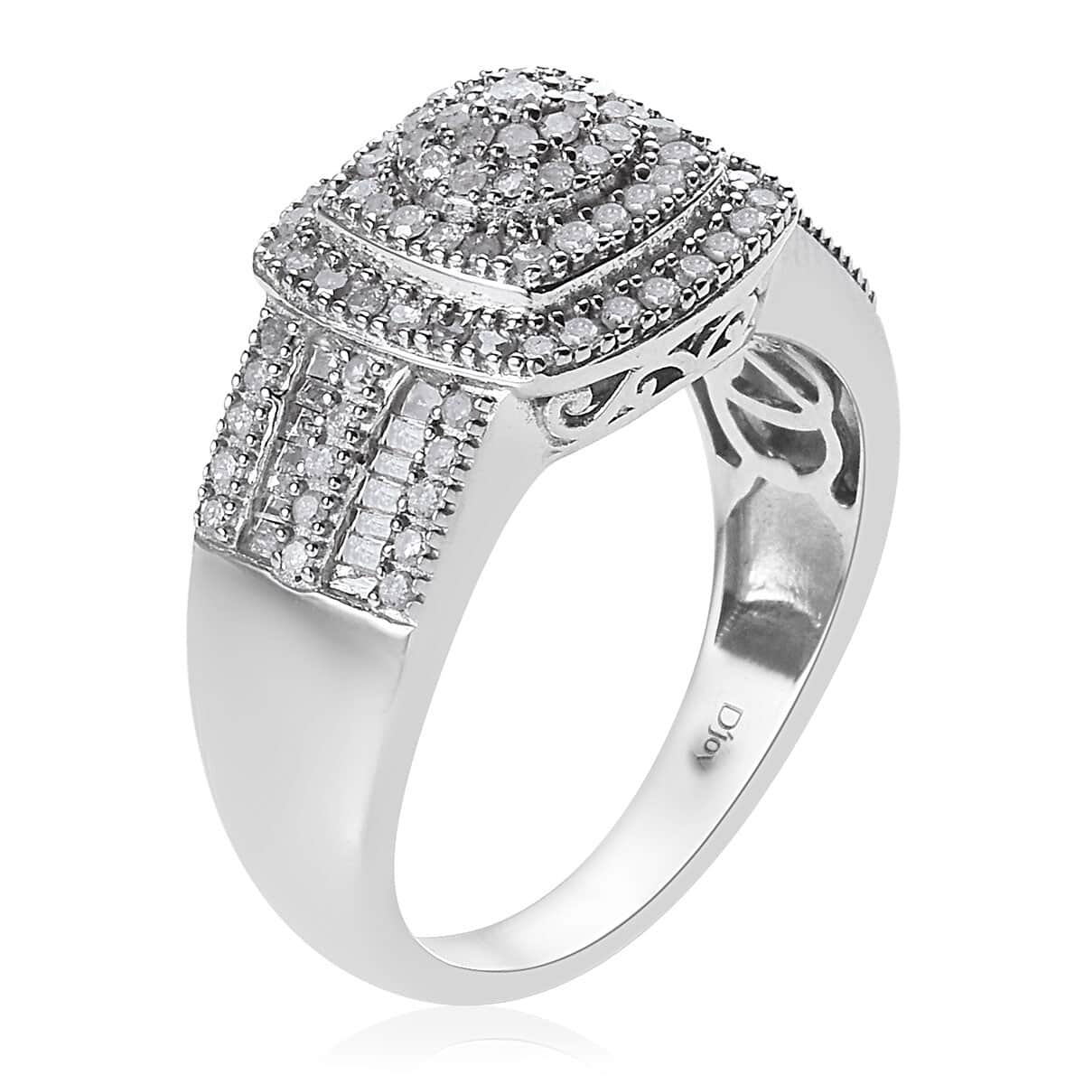 Diamond Ring in Platinum Over Sterling Silver (6.90 g) (Size 5.0) 1.00 ctw image number 3