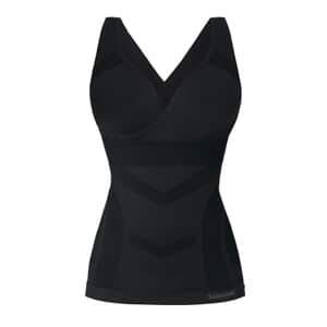 Sankom Patent Black Aloe Vera Fibers Body Shaping Camisole with Built-in Bra For Women  - M/L