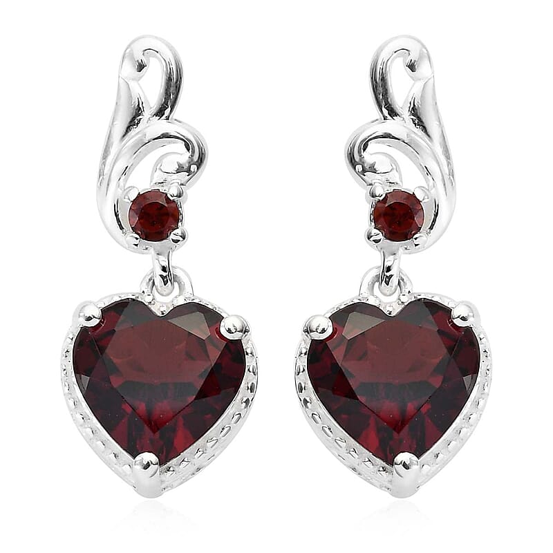 D'Joy Mozambique Garnet 3.00 ctw Heart Earrings in Sterling Silver