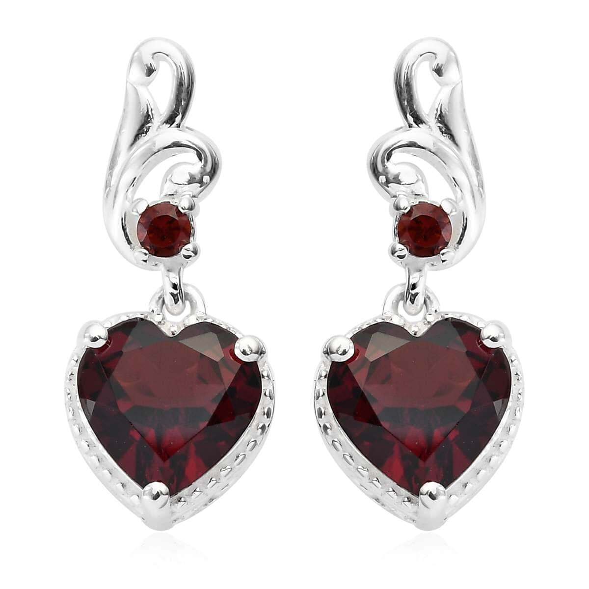Mozambique Garnet Heart Earrings in Sterling Silver 3.00 ctw image number 0