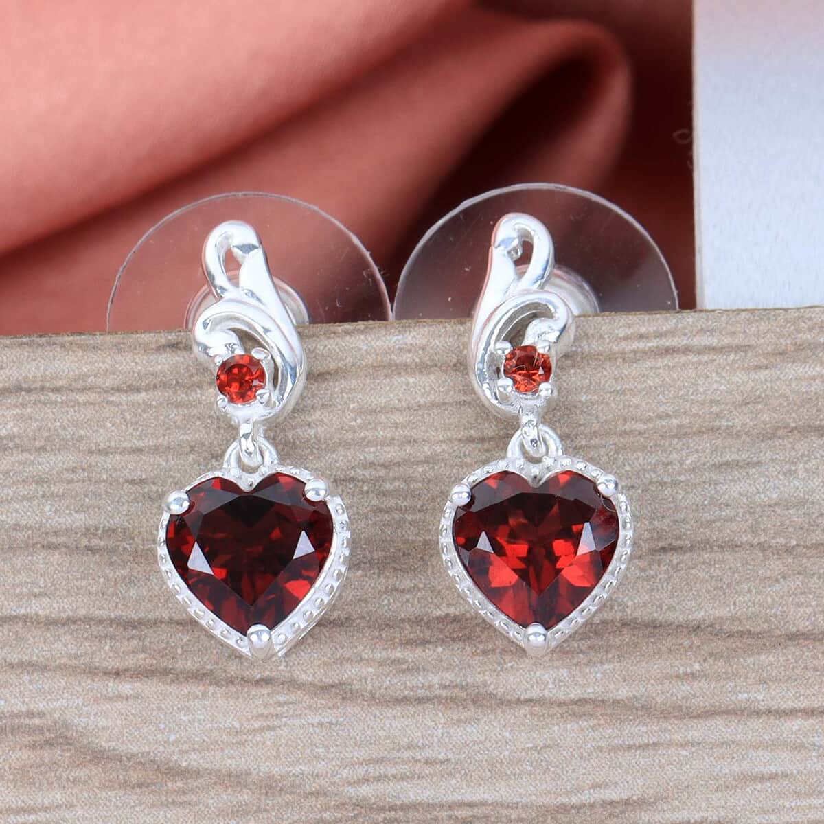 Mozambique Garnet Heart Earrings in Sterling Silver 3.00 ctw image number 1