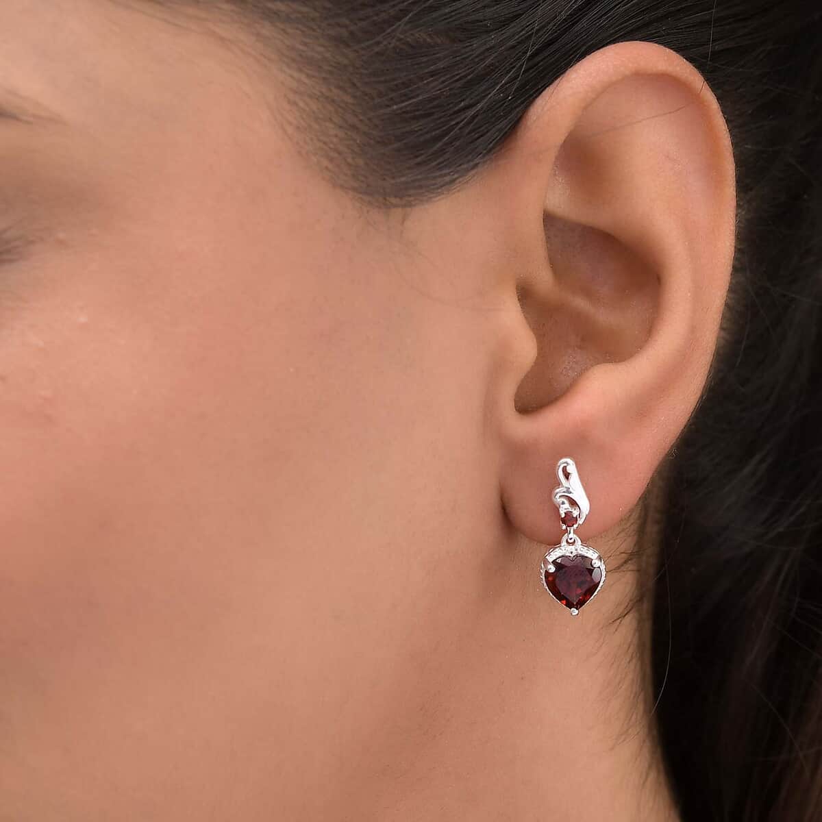 Mozambique Garnet Heart Earrings in Sterling Silver 3.00 ctw image number 3