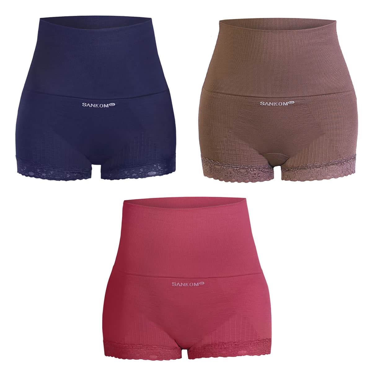 Set of 3 SANKOM Patent Classic Lace Breif Shaper - S/M | Navy, Cocoa, and Rose image number 0