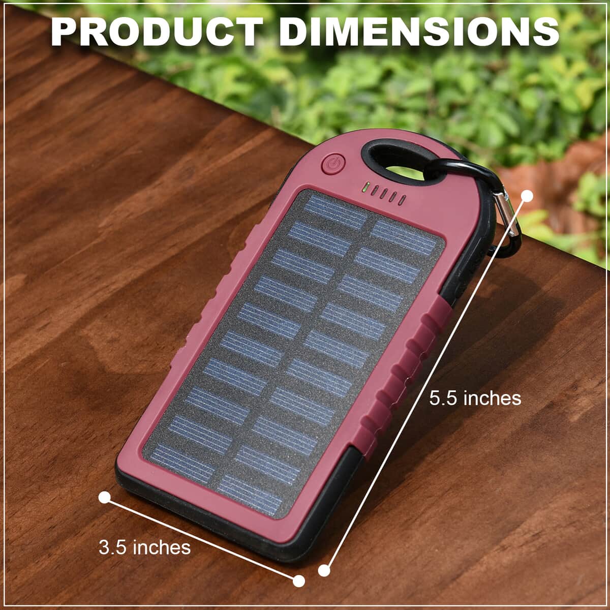 Homesmart Burgundy Carabiner Solar 5000 mAh Battery Charger with USB & Emergency LED Torch image number 3