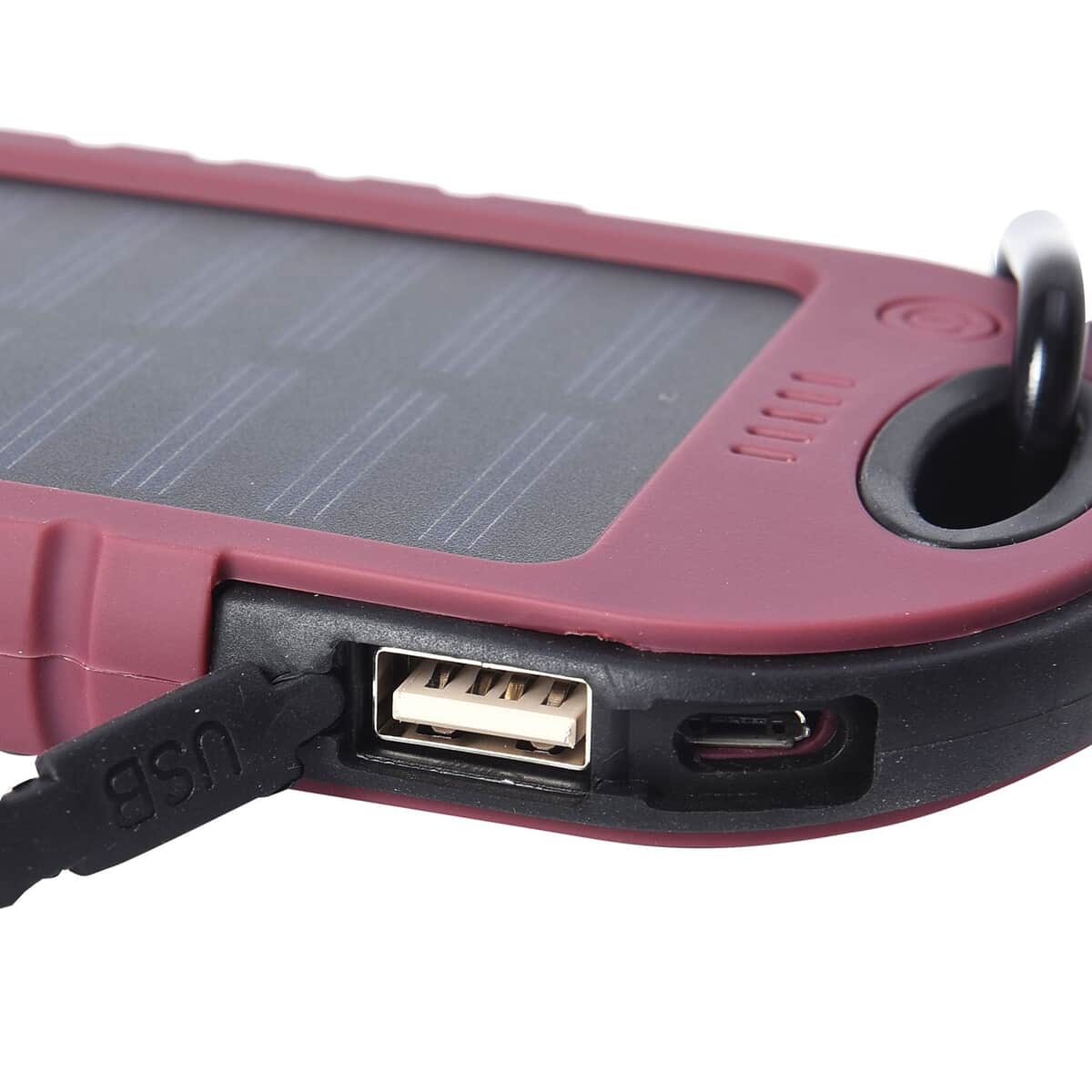 Homesmart Burgundy Carabiner Solar 5000 mAh Battery Charger with USB & Emergency LED Torch image number 5