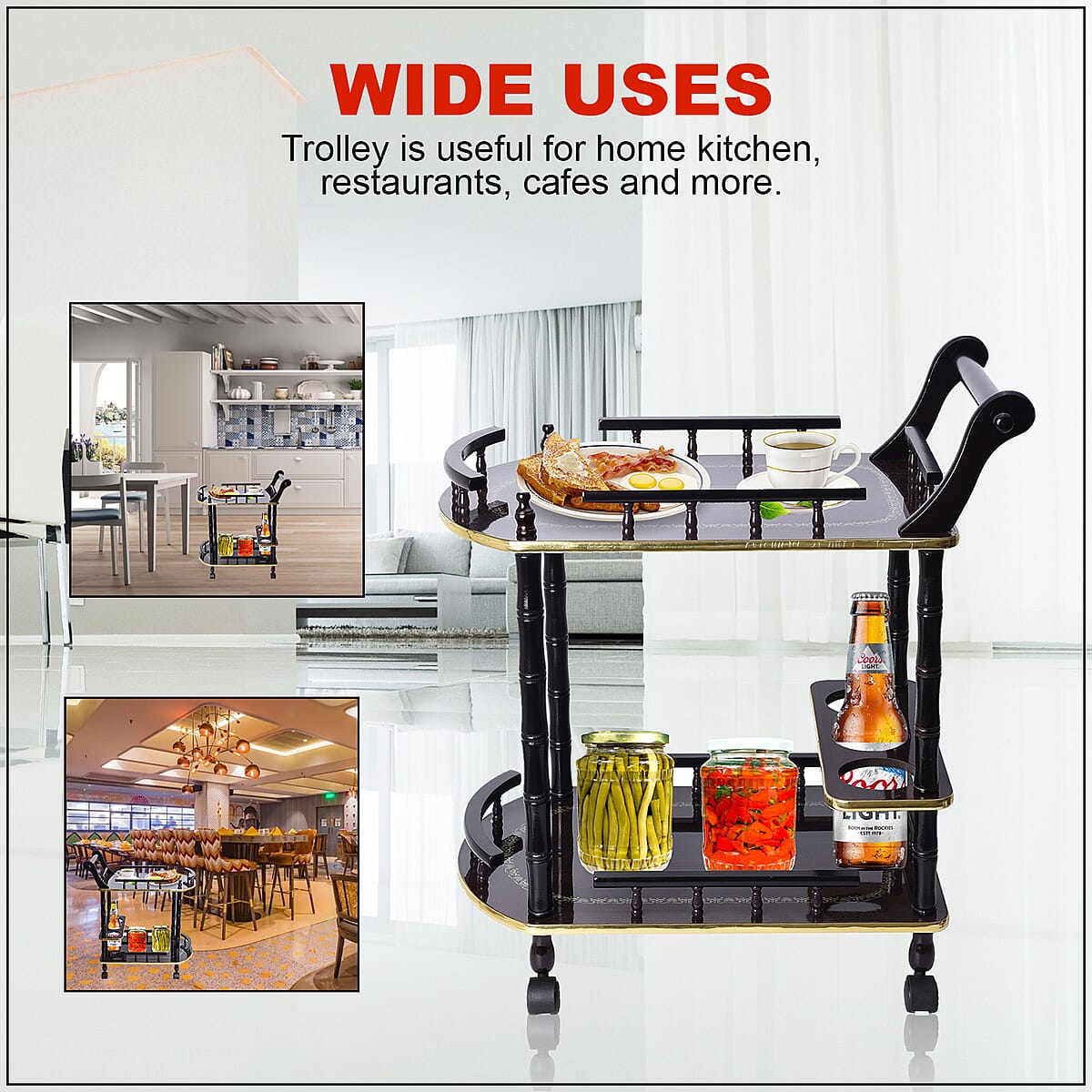 Wooden 2-Tier Kitchen Bar Trolley Car -Tool Not Required image number 3