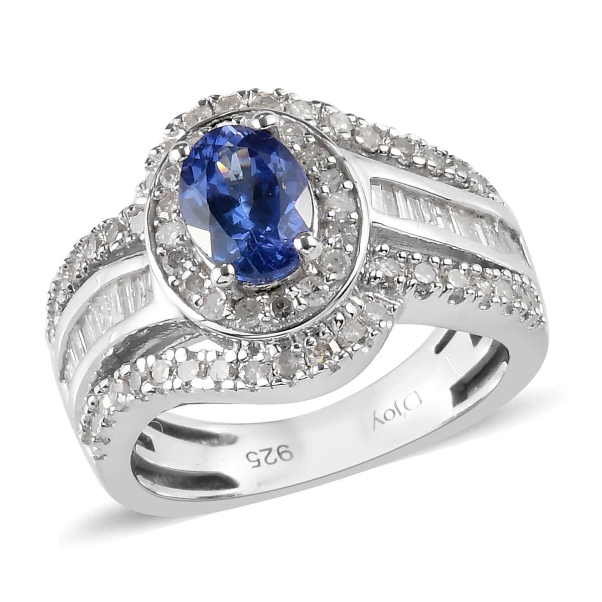 AAA Tanzanite and Diamond Ring in Platinum Over Sterling Silver (Size 8.0) 1.40 ctw image number 0
