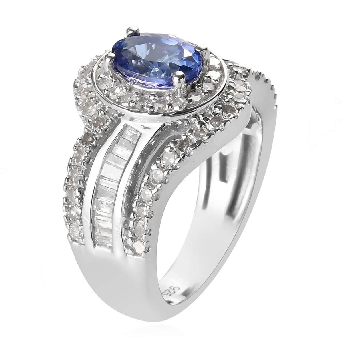 AAA Tanzanite and Diamond Ring in Platinum Over Sterling Silver (Size 8.0) 1.40 ctw image number 3