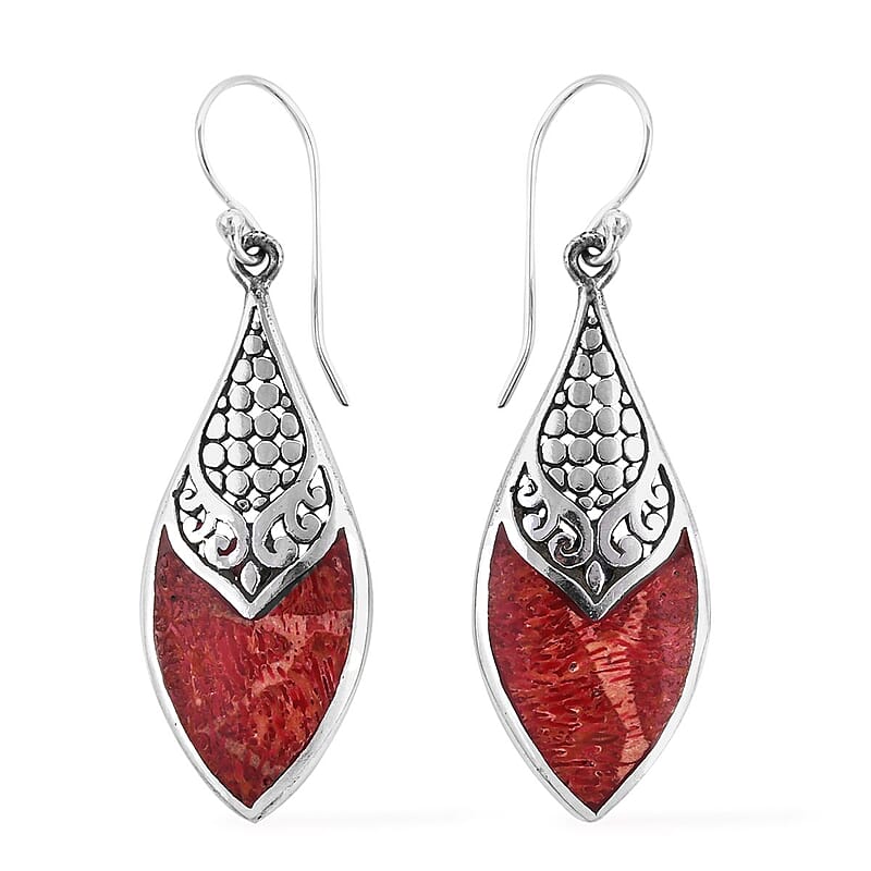 Sponge Coral  Earrings in Sterling  Silver, Silver Solitaire Earrings, Beach Fashion Jewelry