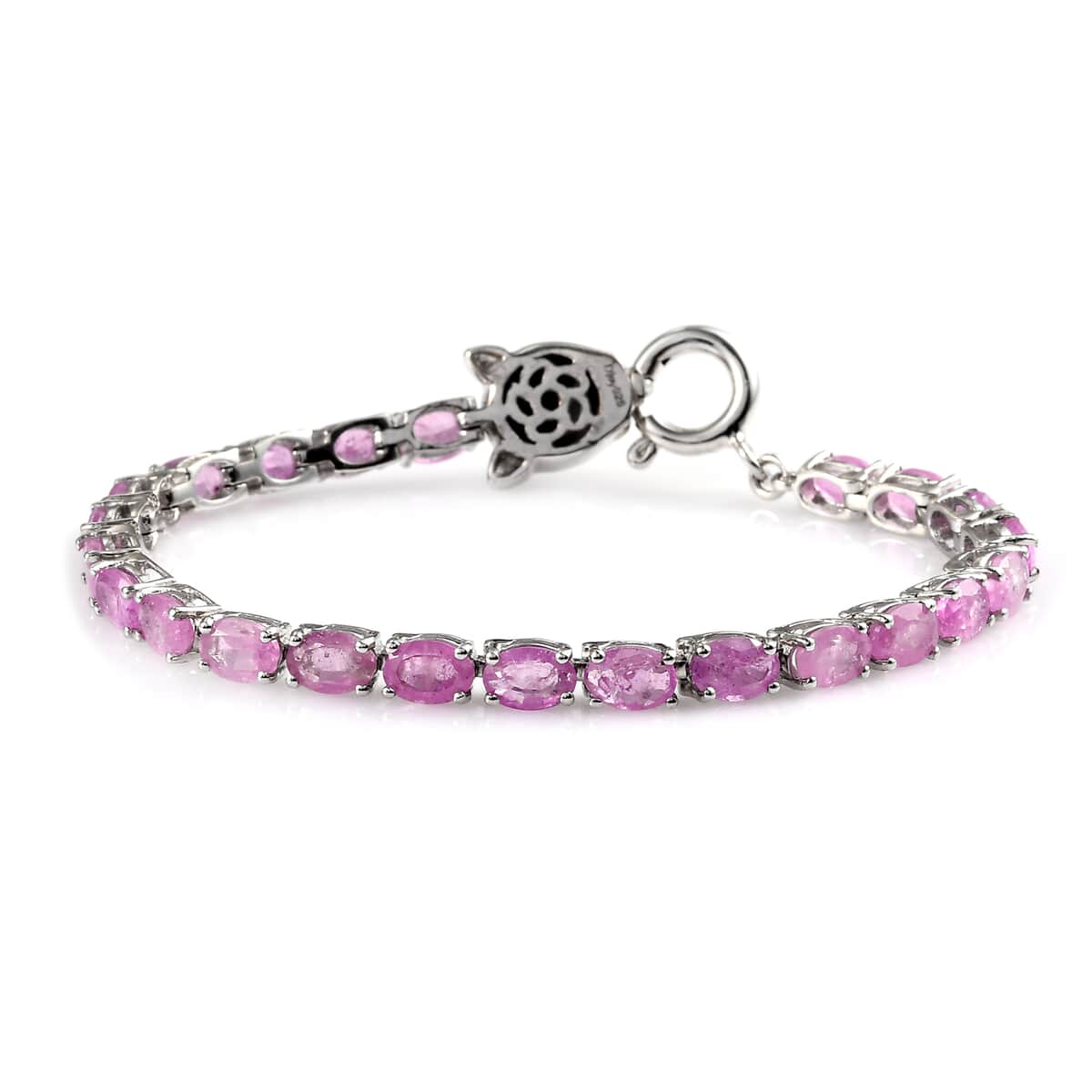 Ilakaka Hot Pink Sapphire (FF) and Thai Black Spinel Leopard Clasp Tennis Bracelet in Platinum Over Sterling Silver (6.50 In) 9.55 Grams 14.35 ctw image number 0