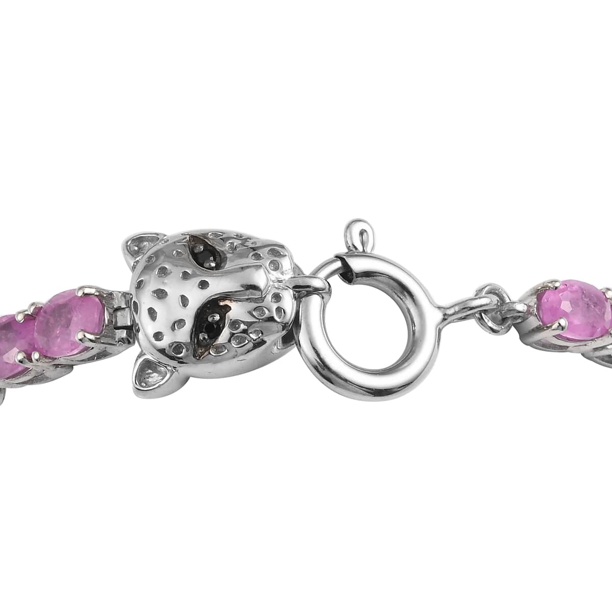 Ilakaka Hot Pink Sapphire (FF) and Thai Black Spinel Leopard Clasp Tennis Bracelet in Platinum Over Sterling Silver (6.50 In) 9.55 Grams 14.35 ctw image number 3